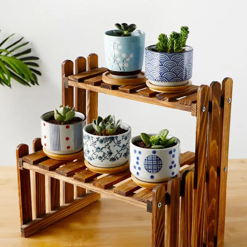 Cute Ceramic Garden Pot, Succulent Planter 
Desktop Plant Planter Pot With Bamboo Tray Home Garden Decoration