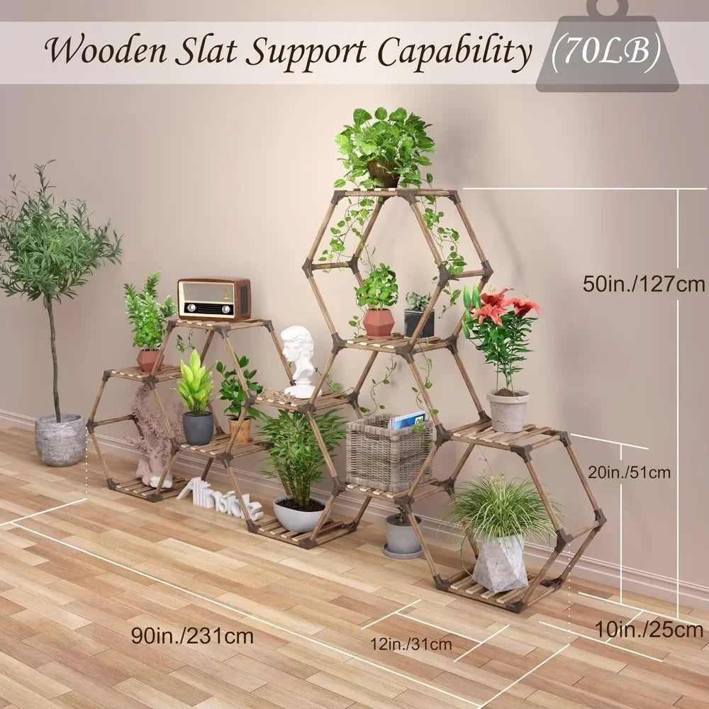 Cute Allinside Hexagonal Wood Plant Stand Indoor, Transformable