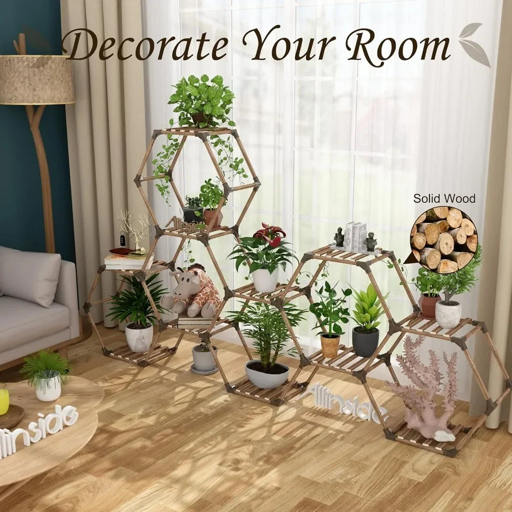 Cute Allinside Hexagonal Wood Plant Stand Indoor, Transformable