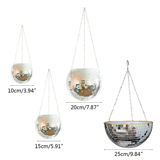 Mirror Disco Ball Hanging Planter Basket Bohemian Style Indoor Shining Flower Pot Modern Window Wall Plants Holder Vase Home