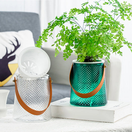 Cute Little Hydroponic Plant Pot with Handle 
Automatic Water-Absorbing Transparent Plastic Self Watering Planter For Home Or Office